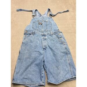 Vintage Guess USA Denim Short Overalls Medium Blue Jean Distressed Bib Jumper